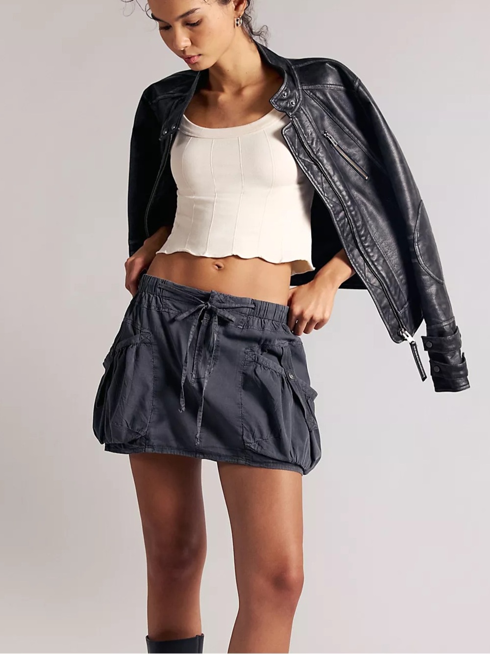 Free People Play It Cool Mini Skirt S Gray Utility Cargo utilitarian indie edgy